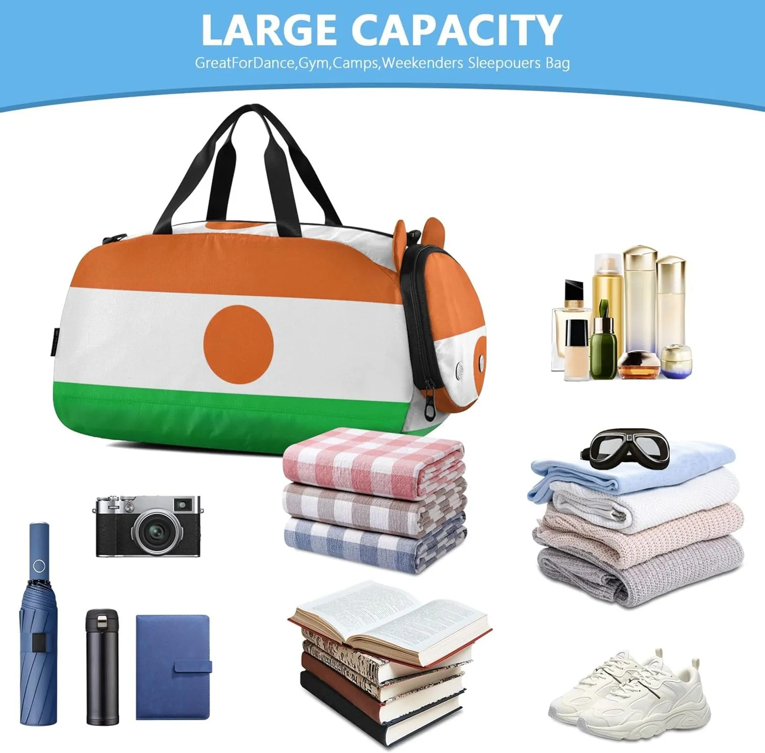 Carry on Duffel Bag for Boys Overnight Weekender Duffel Niger Flag Girls Tote Duffle Bags Travel Kids Luggage Sports Bag