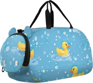 Carry on Duffel for Boys Yellow Ducks Blue Weekender Overnight Girls Tote Duffle Bags Travel Duffle Bag for Kids with Shoe Compartment