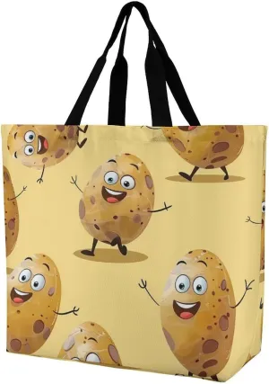 Cartoon Potato Reusable Shopping Bag with Shoulder Straps Portable Collapsible Grocery Tote Bags