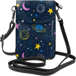 Cartoon Universe Star River Small Crossbody Bags for Women Travel Cell Phone Pouch PU Leather Cross Body Bag Adjustable Shoulder Strap Phone Purses Lightweight Wallet Purse with Credit Card Slots