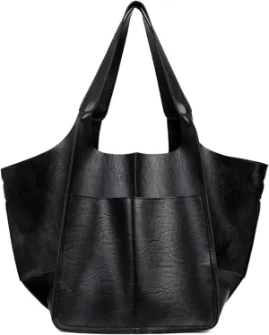Casual Soft Large Capacity Tote Women Handbags Designer Metal Look Luxury Faux Leather Shoulder Bag Big Shopper Purses