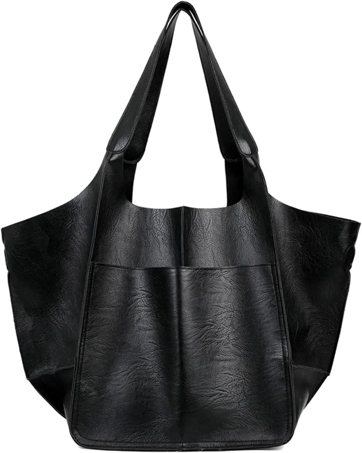 Casual Soft Large Capacity Tote Women Handbags Designer Metal Look Luxury Faux Leather Shoulder Bag Big Shopper Purses