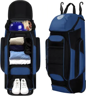 Catchers Gear Bag with Wheels, Rolling Baseball & Softball Catchers Bags with 4 Bat Sleeves, Fence-Hooks, Separate Shoe Compartments and Multi-Pockets