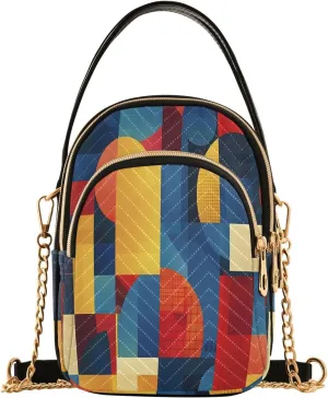 Chain Crossbody Bags for Women Abstract Geometric Modern Art Red Blue Quilted Shoulder Handbags Travel Cross Body Cell Phone Purses Bags