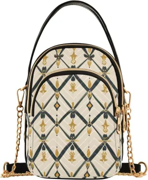 Chain Crossbody Bags for Women Geometric Pattern Beige Quilted Shoulder Handbags Travel Cross Body Cell Phone Purses Bags