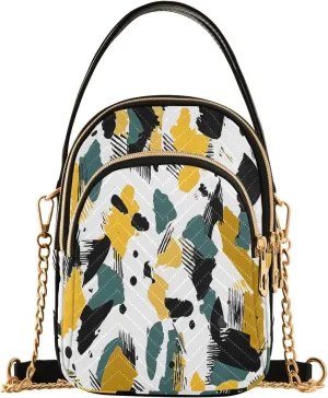 Chain Crossbody Bags for Women Yellow Drake Green Black Pattern Quilted Shoulder Handbags Travel Cross Body Cell Phone Purses Bags
