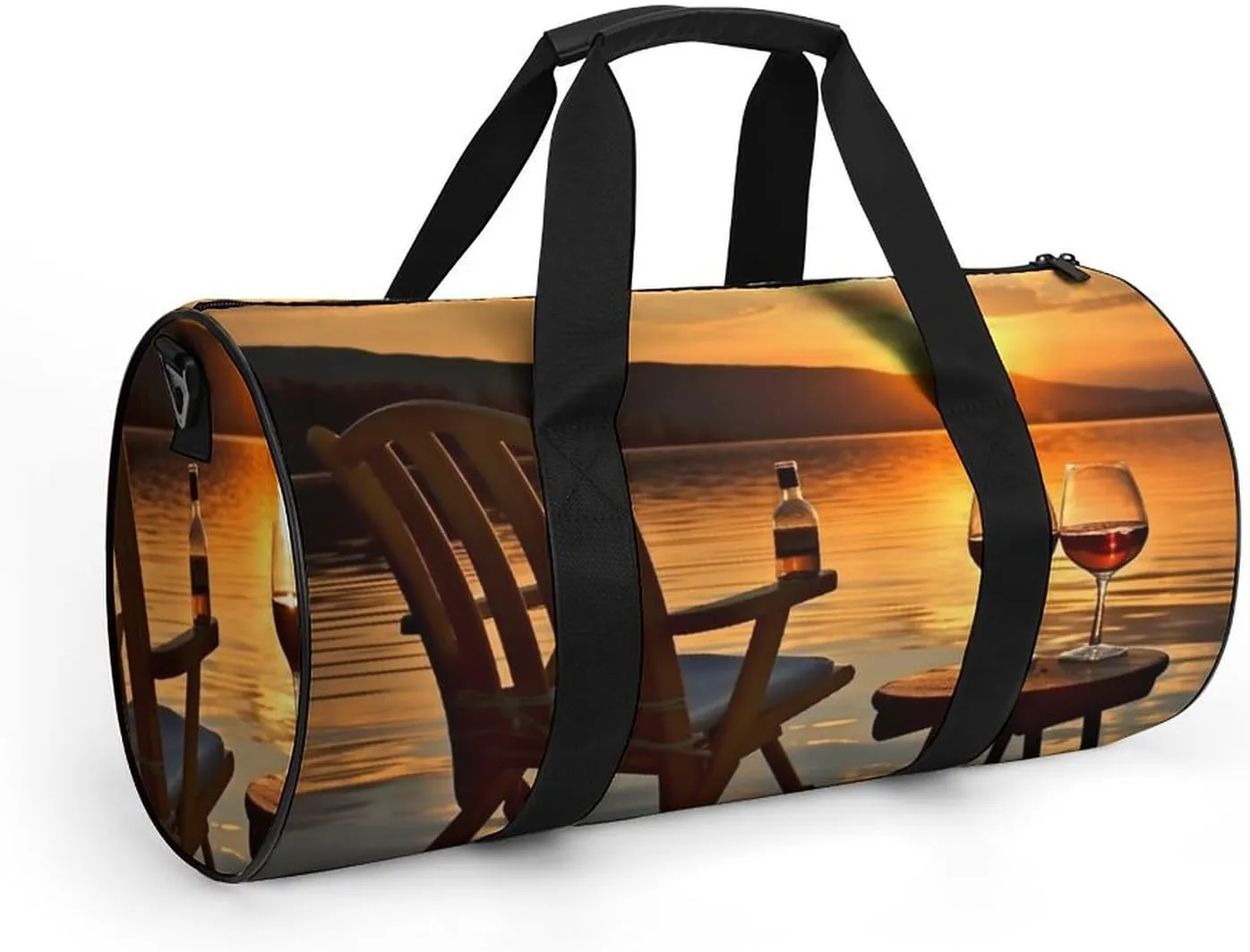 Chair And Wine at Sunset Lake Gym Bag Small Travel Duffle Bag with Compartment Carry On Weekender Bag for Women Men