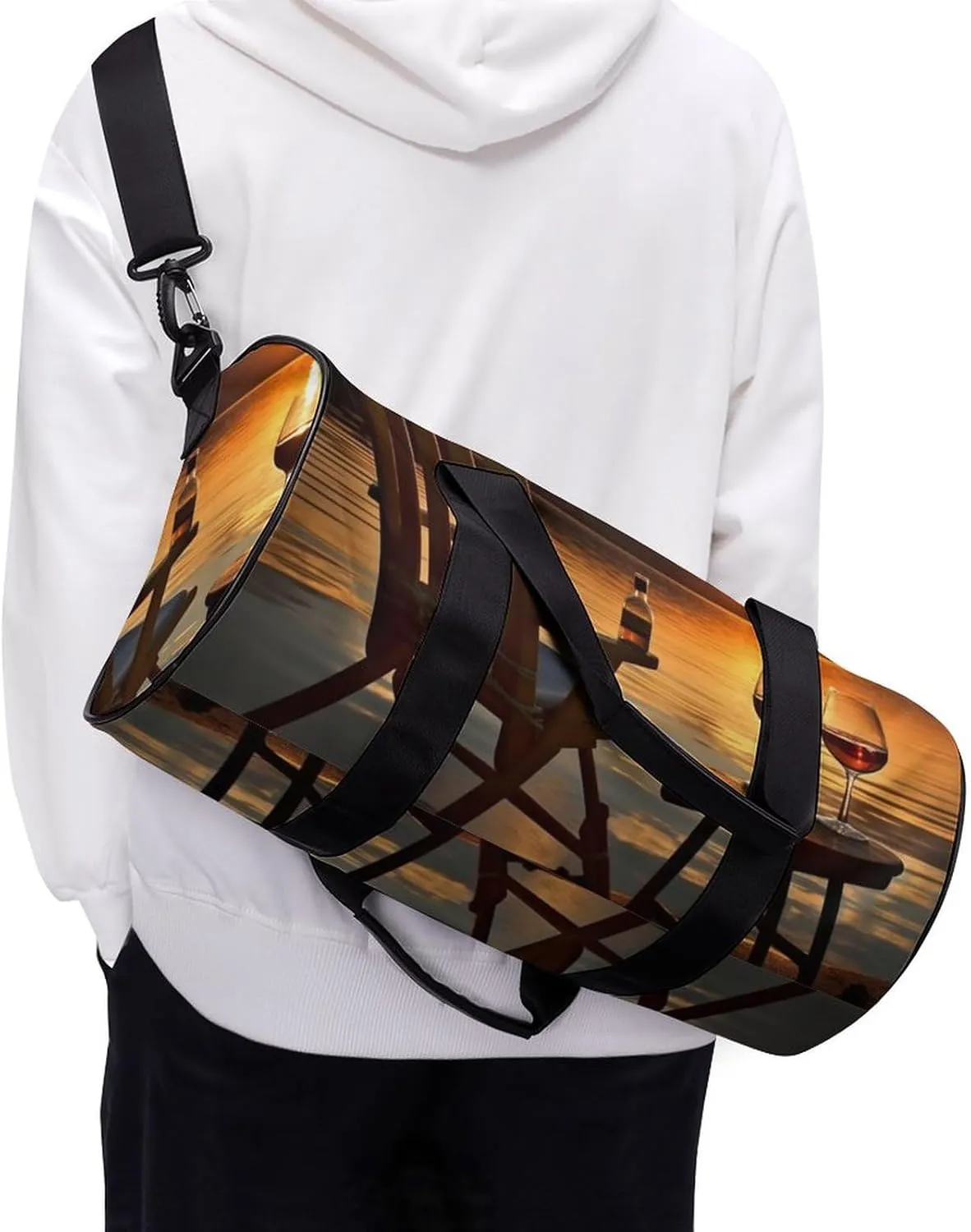 Chair And Wine at Sunset Lake Gym Bag Small Travel Duffle Bag with Compartment Carry On Weekender Bag for Women Men