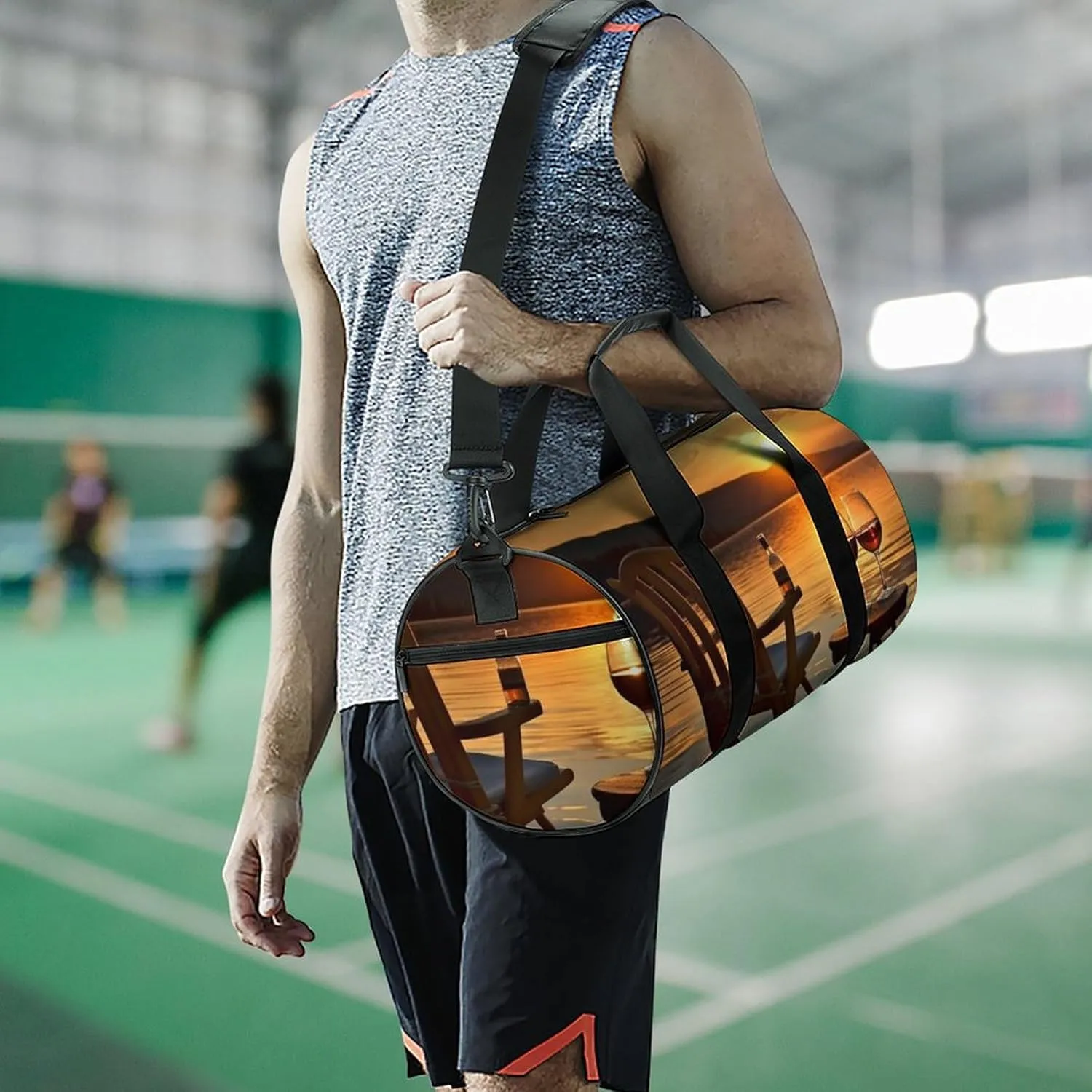Chair And Wine at Sunset Lake Gym Bag Small Travel Duffle Bag with Compartment Carry On Weekender Bag for Women Men