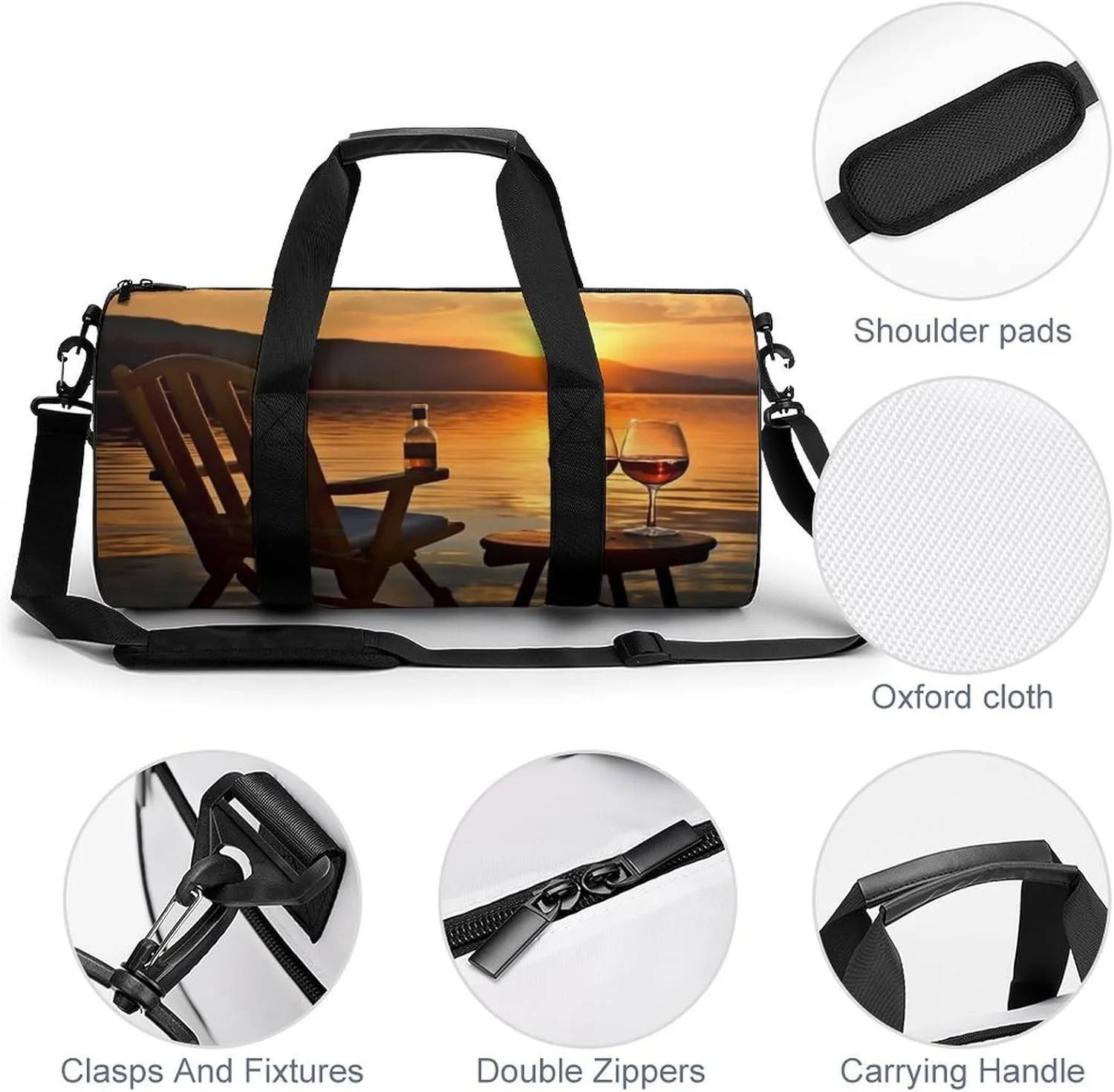 Chair And Wine at Sunset Lake Gym Bag Small Travel Duffle Bag with Compartment Carry On Weekender Bag for Women Men
