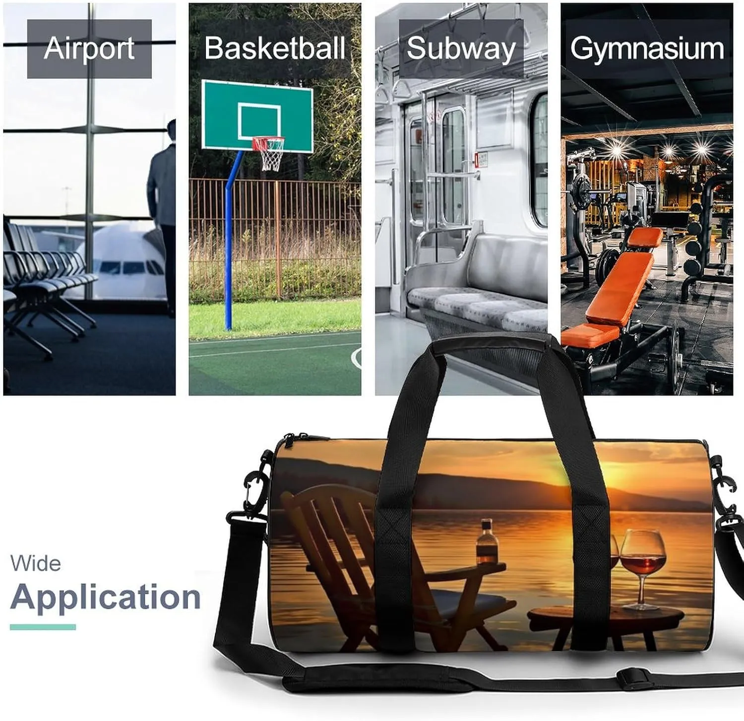Chair And Wine at Sunset Lake Gym Bag Small Travel Duffle Bag with Compartment Carry On Weekender Bag for Women Men
