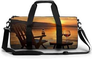 Chair And Wine at Sunset Lake Gym Bag Small Travel Duffle Bag with Compartment Carry On Weekender Bag for Women Men
