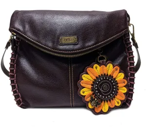 CHALA Charming Crossbody Bag Shoulder Handbag With Flap Top and Zipper Dark Brown (Bee & Sunflower)