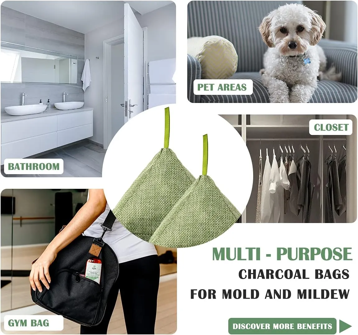 Charcoal Bamboo Bags nature fresh charcoal bags Activated Charcoal Odor Absorber Eliminator Bag (8, Green)