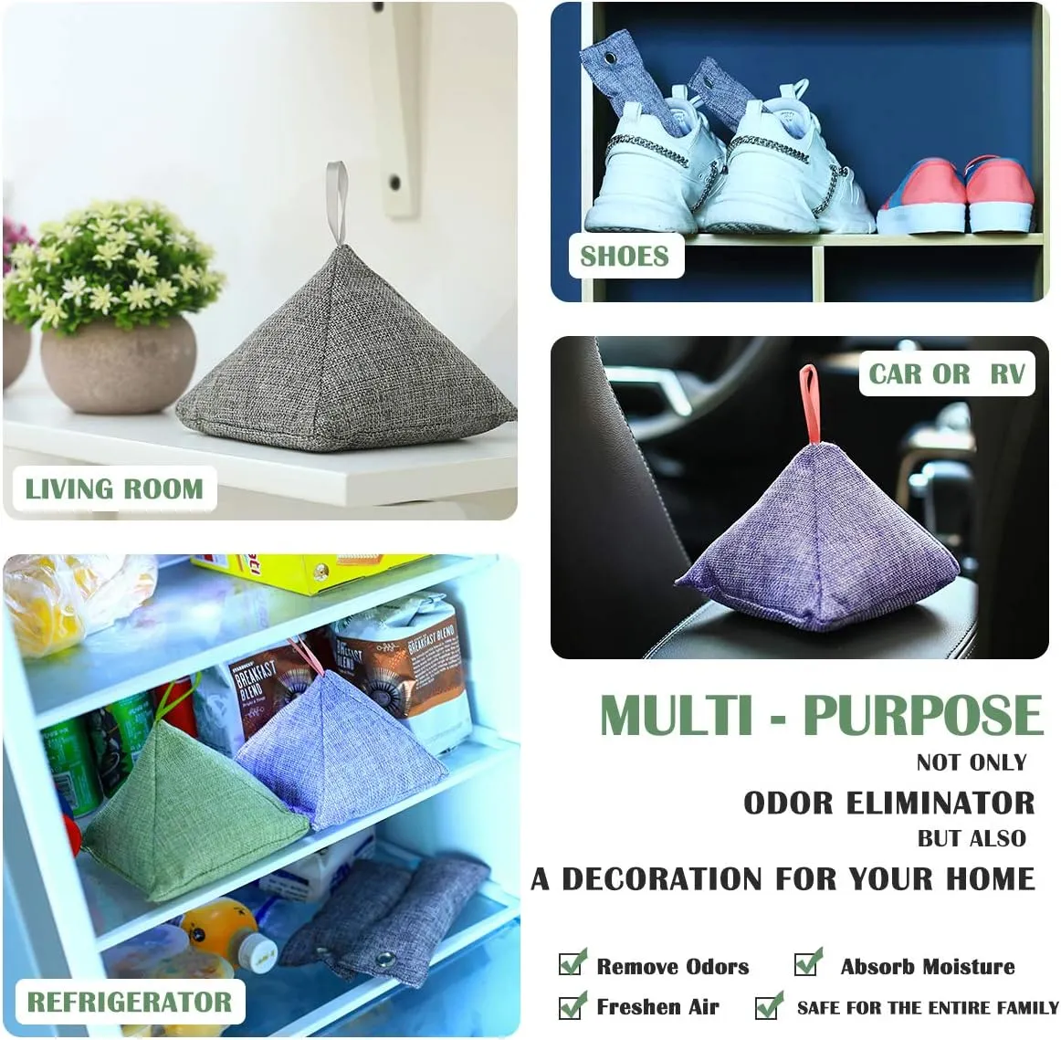 Charcoal Bamboo Bags nature fresh charcoal bags Activated Charcoal Odor Absorber Eliminator Bag (8, Green)