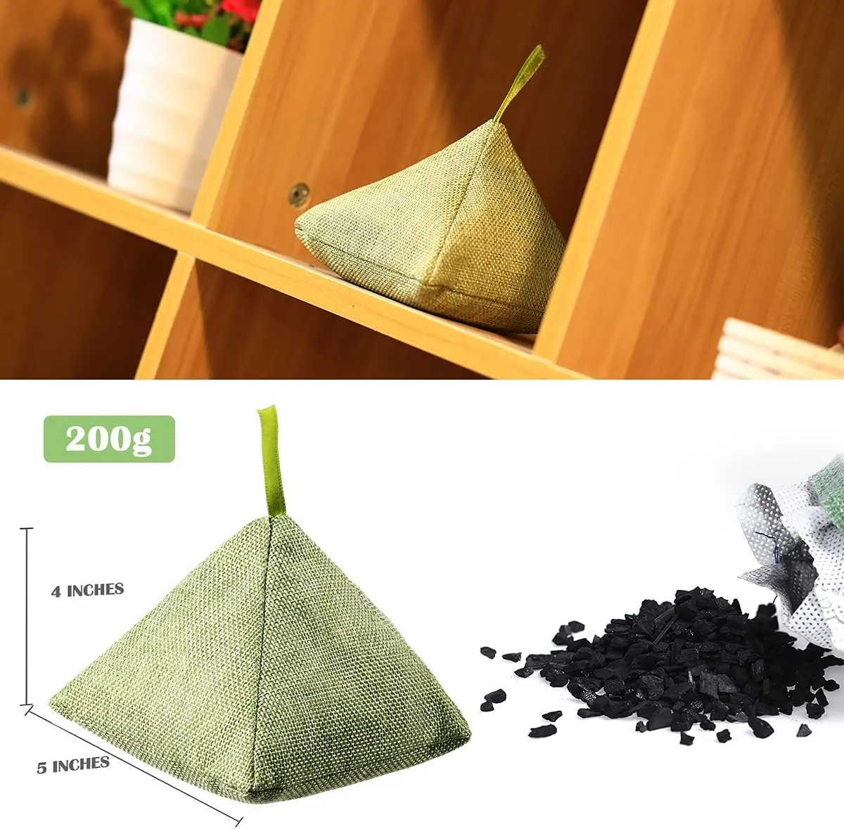 Charcoal Bamboo Bags nature fresh charcoal bags Activated Charcoal Odor Absorber Eliminator Bag (8, Green)