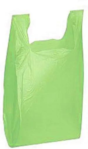 Charm Your Prince 100 Lime Green Disposable Plastic Shopping Gift Bags with Handles - Medium - 11 1/2" x 6" x 21"