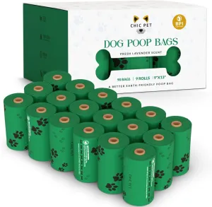 ChicPet Premium Dog Waste Bags, All-Natural, Fresh Lavender Scent, Great for Small and Large Dogs, Extra-thick and Durable, Easy-Open, Leak Proof, 10 Bags Per Roll, 9 Rolls