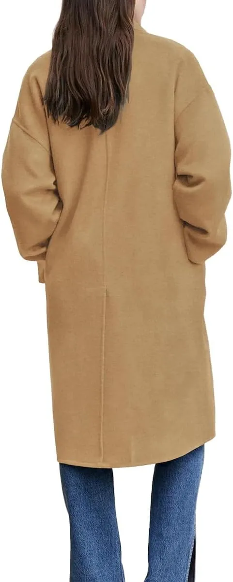 chouyatou Women's Winter Double Breasted Wool Coat Business Casual Notch Lapel Midi Long Winter Trench Coat