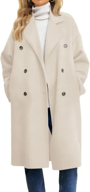 chouyatou Women's Winter Double Breasted Wool Coat Business Casual Notch Lapel Midi Long Winter Trench Coat