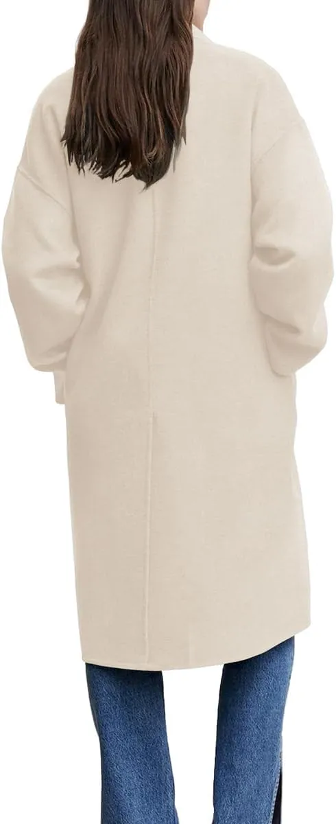 chouyatou Women's Winter Double Breasted Wool Coat Business Casual Notch Lapel Midi Long Winter Trench Coat