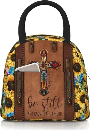 Christian Lunch Bag for Women Insulated Bible Verses Lunch Box Religious Cross Sunflower Lunchbox Inspirational Scripture Reusable Church LunchTote Bag for Office Work Travel