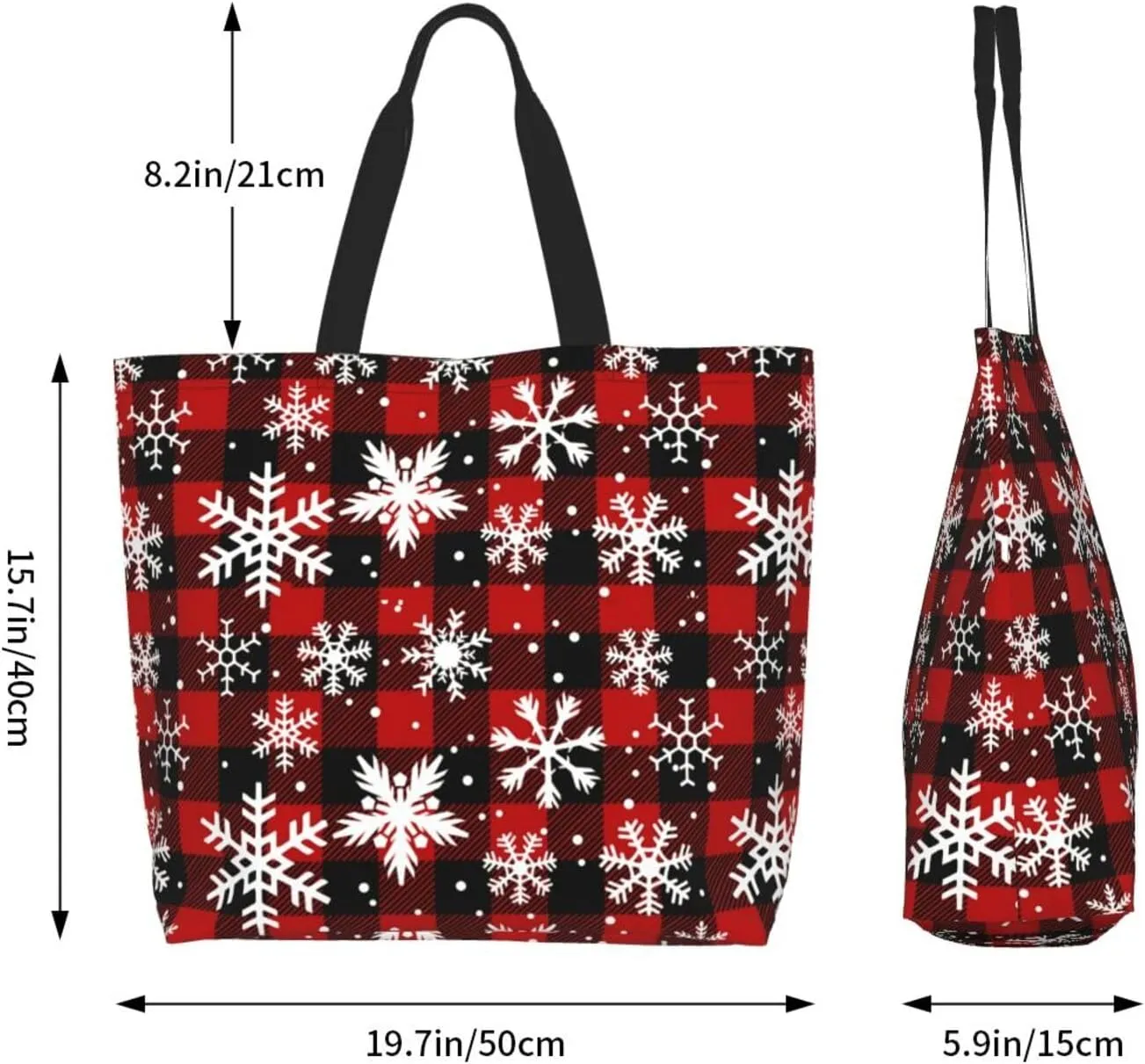 Christmas Bag, Red Christmas Snowflakes Reusable Grocery Bags, Xmas Tote Bag for Women Men Outdoor Shopping,Travel