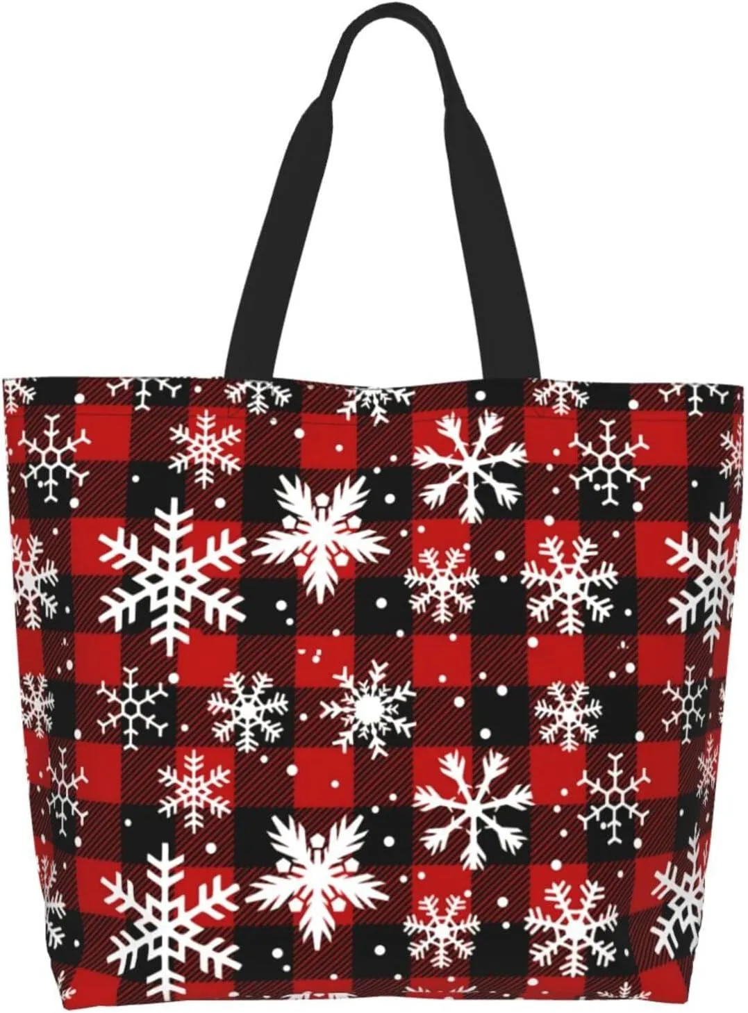 Christmas Bag, Red Christmas Snowflakes Reusable Grocery Bags, Xmas Tote Bag for Women Men Outdoor Shopping,Travel