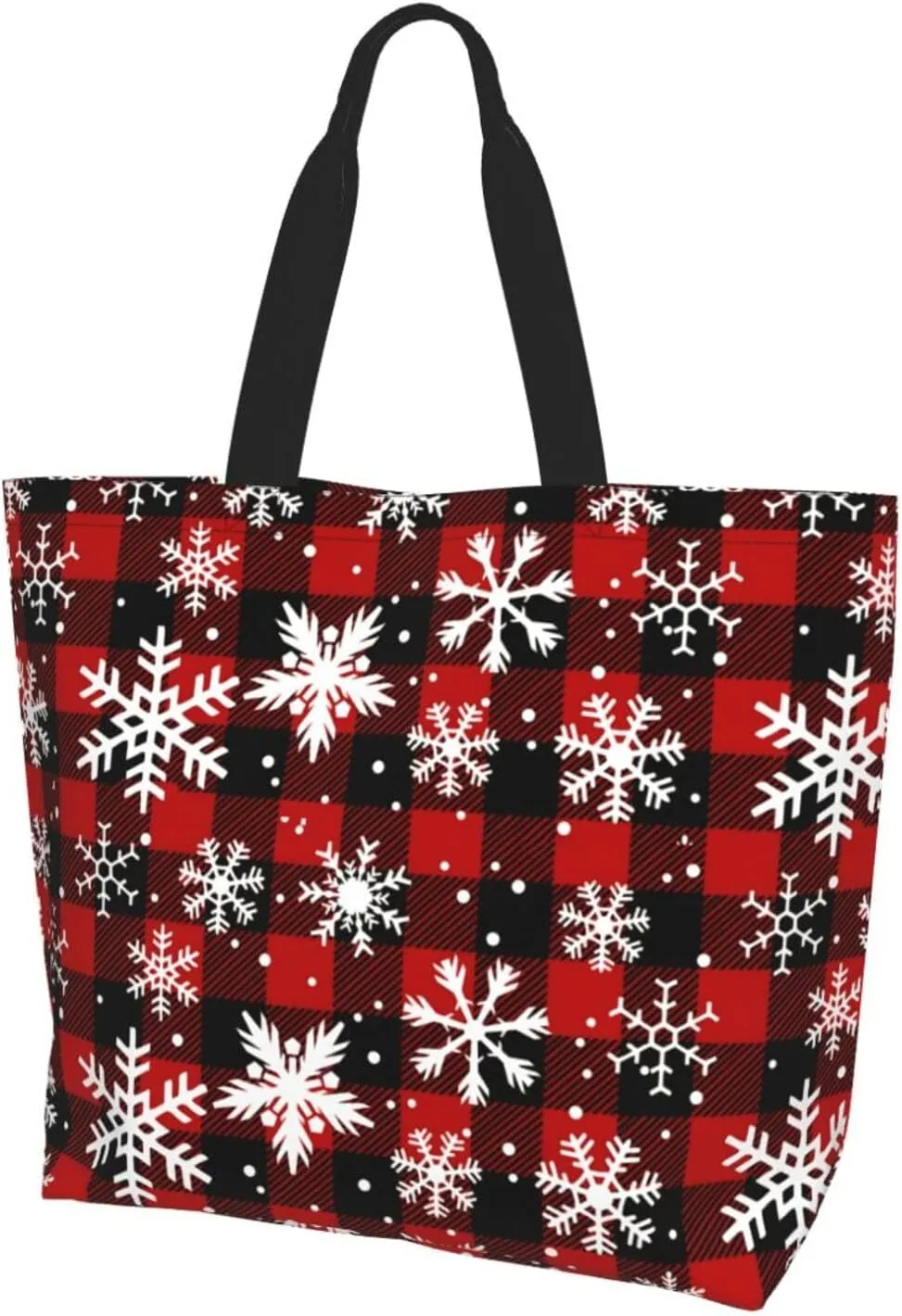 Christmas Bag, Red Christmas Snowflakes Reusable Grocery Bags, Xmas Tote Bag for Women Men Outdoor Shopping,Travel