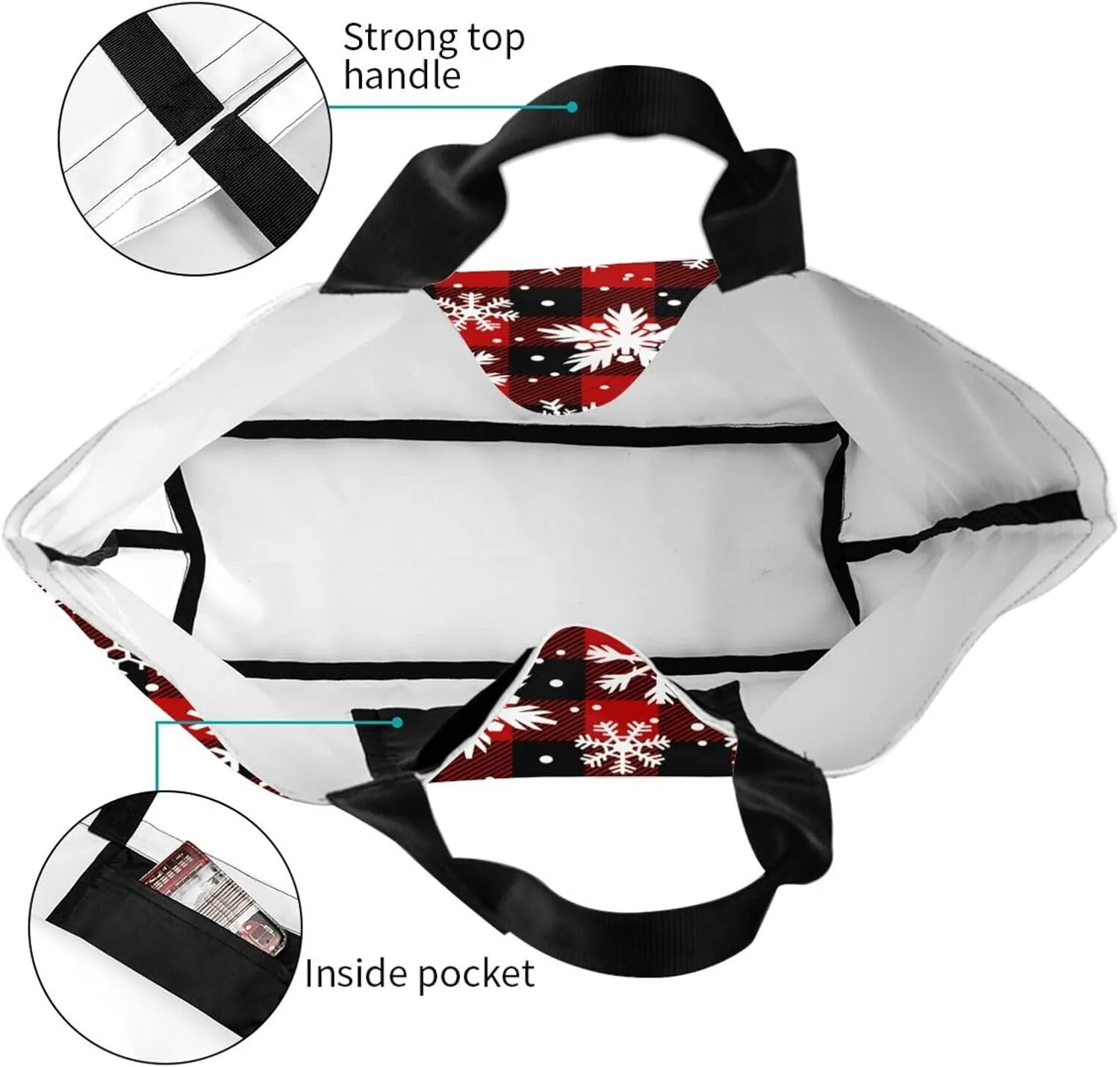 Christmas Bag, Red Christmas Snowflakes Reusable Grocery Bags, Xmas Tote Bag for Women Men Outdoor Shopping,Travel