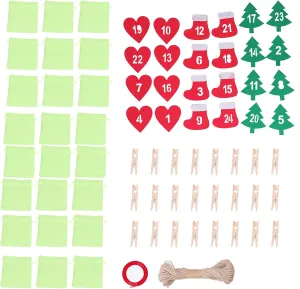 Christmas Drawstring Bag Unique Design 24PCS For Advent Calendar Gift Felt Polyester (Green)