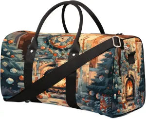 Christmas Fireplace Duffel Bags Large Tote Bag Overnight Bags for Women Men Lightweight Duffel Bag Adjustable Strap Carry On Bag Waterproof Gym Travel Bag