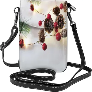 Christmas Garland with Lights Print crossbody cell phone purse for women,trendy mini handbag with credit card slots