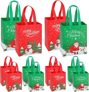 Christmas Gift Bags, 12PC Small Christmas Tote Bags with Handles, Christmas Party Favor Bags, Reusable Xmas Holiday Gift Bag for Presents, Bulk Christmas Bags for Gifts, Mini 7.9"x5.9"x3.5"