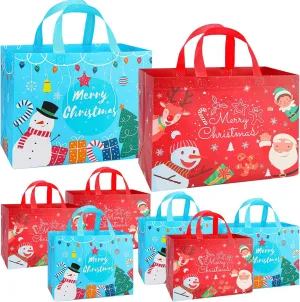 Christmas Gift Bags, 8PC Christmas Tote Bags with Handles, Reusable Xmas Holiday Gift Bag for Presents Wrapping, Heavy Duty Non-Woven Christmas Shopping Bags, Party Favor Bags, Large 12.8"x9.8"x6.7"