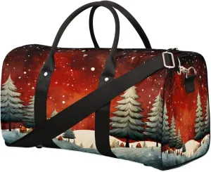 Christmas Pine Landscape Duffel Bags Large Tote Bag Overnight Bags for Women Men Lightweight Duffel Bag Adjustable Strap Carry On Bag Waterproof Gym Travel Bag