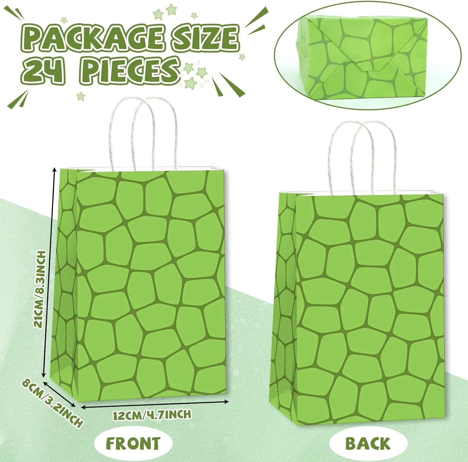 CHUNNIN 24 PCS Super Turtle Birthday Party Paper Gift Bags Green Turtle Themed Paper Candy Bags for Kids & Teen Parties