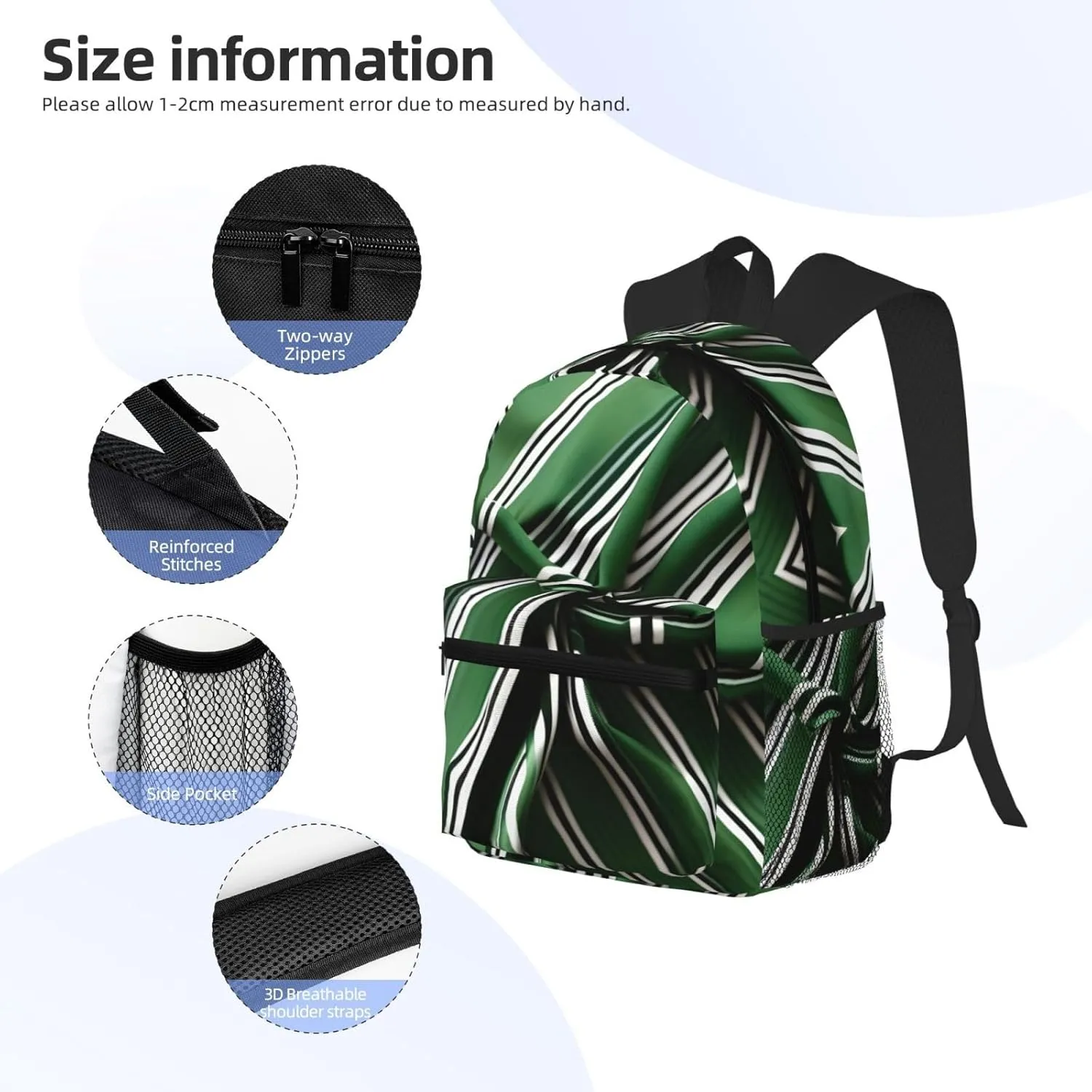 Classic Green Striped Print Comfortable Backpack,Your Essential Casual Travel Bag For Outdoor Adventures, SB-122