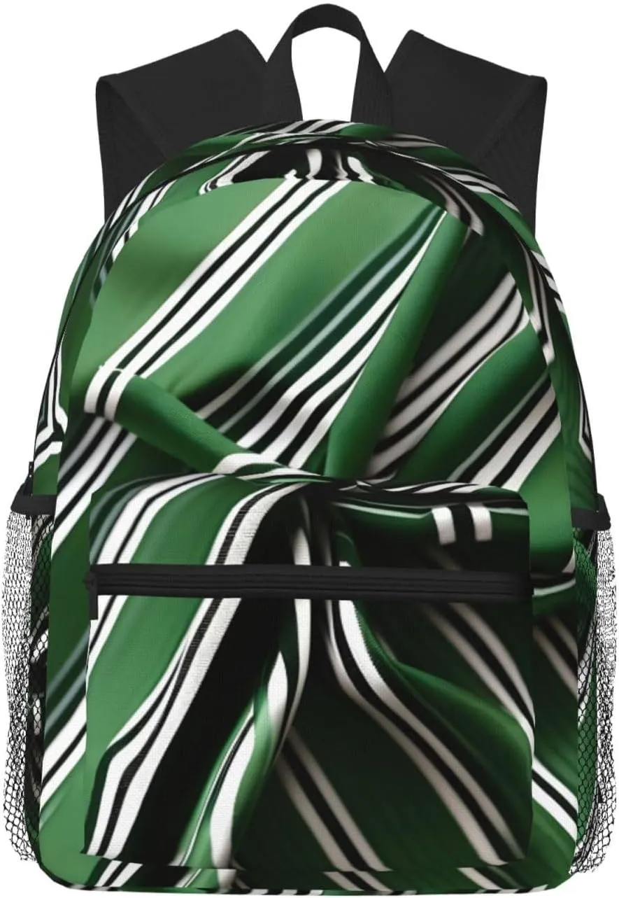 Classic Green Striped Print Comfortable Backpack,Your Essential Casual Travel Bag For Outdoor Adventures, SB-122