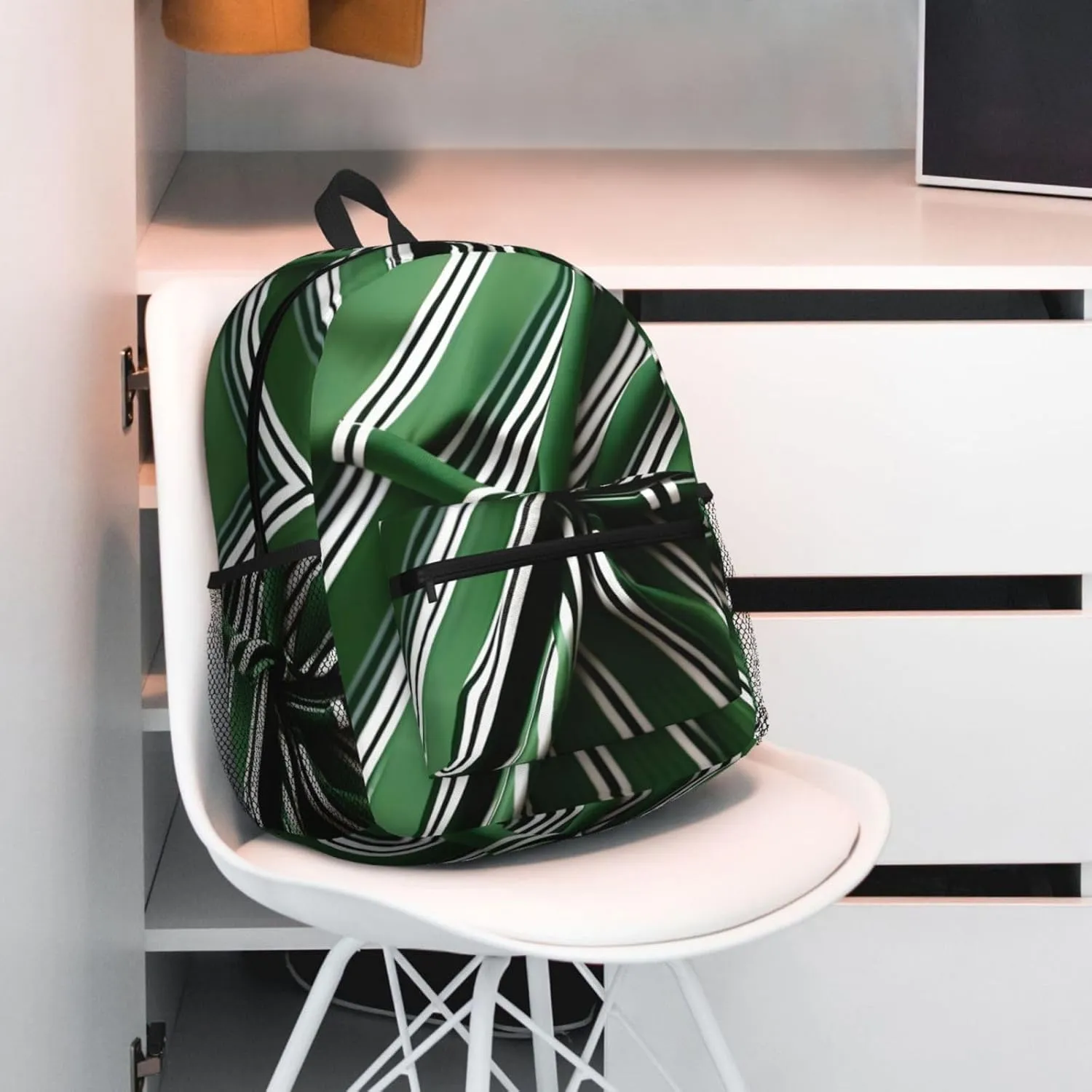 Classic Green Striped Print Comfortable Backpack,Your Essential Casual Travel Bag For Outdoor Adventures, SB-122