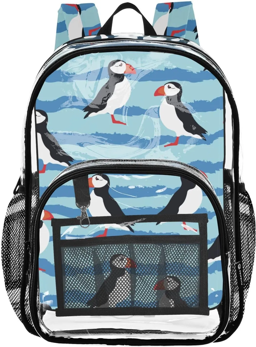 Clear Backpack for Boys Girls Atlantic Seabird Striped PVC Transparent School Bookbag Large Capacity Clear Bag for Student Work Travel
