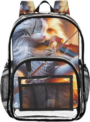 Clear Bag for Women Travel Ragdoll Cat Violin Musician Kids Backpack for Girls See through Shoulder Bag