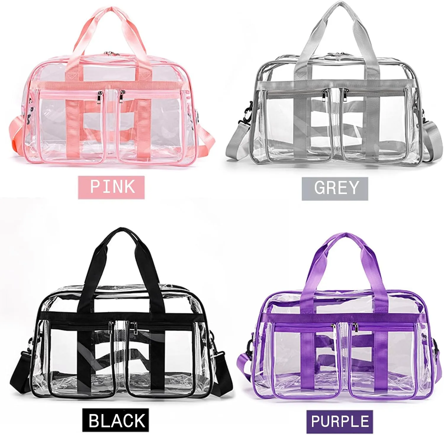 Clear Gym Bag for Women/Men, Large Clear Duffle Bag for Stadium Events, Swim Weekender Overnight Travel Bag (grey)