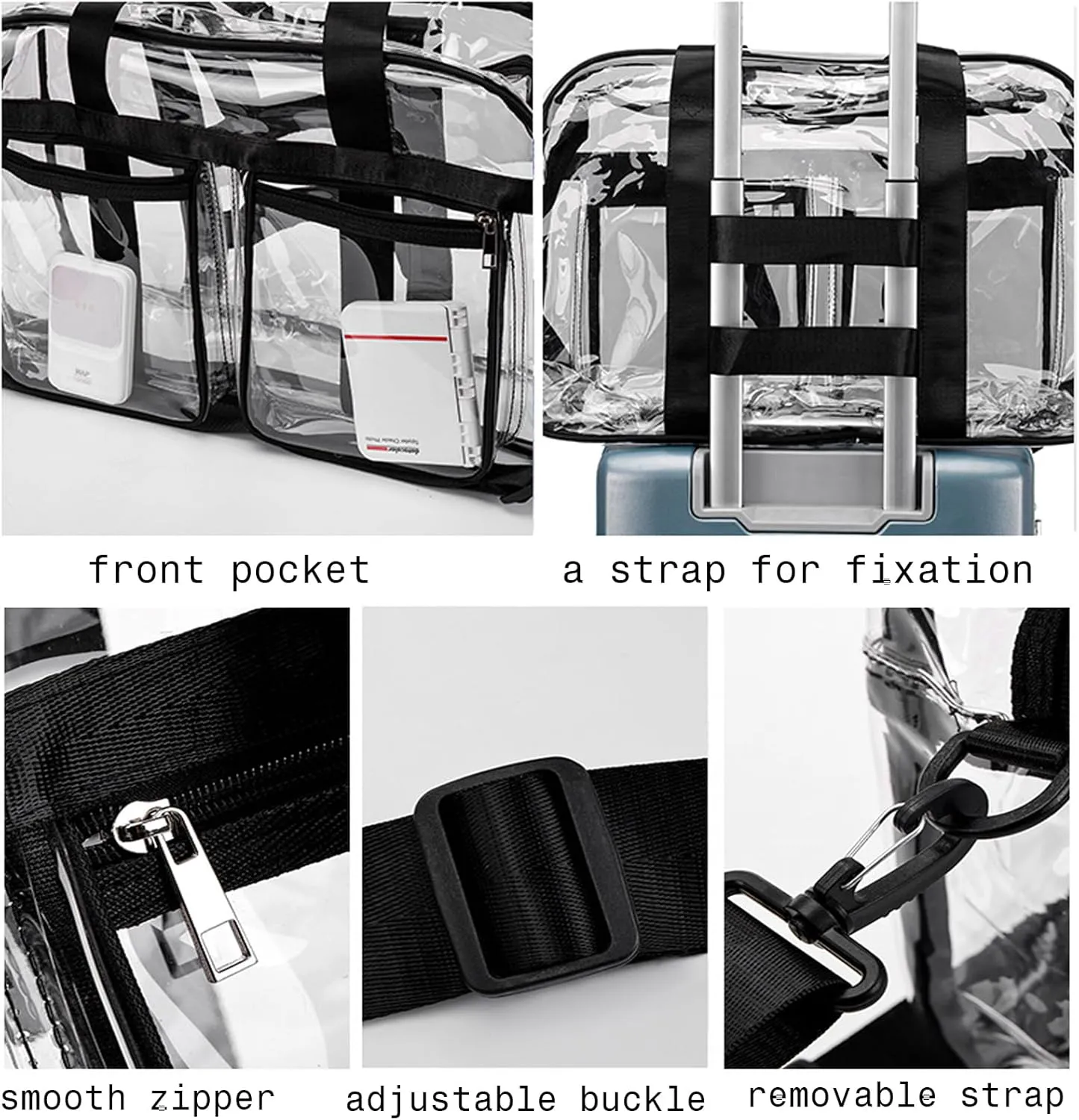 Clear Gym Bag for Women/Men, Large Clear Duffle Bag for Stadium Events, Swim Weekender Overnight Travel Bag (grey)