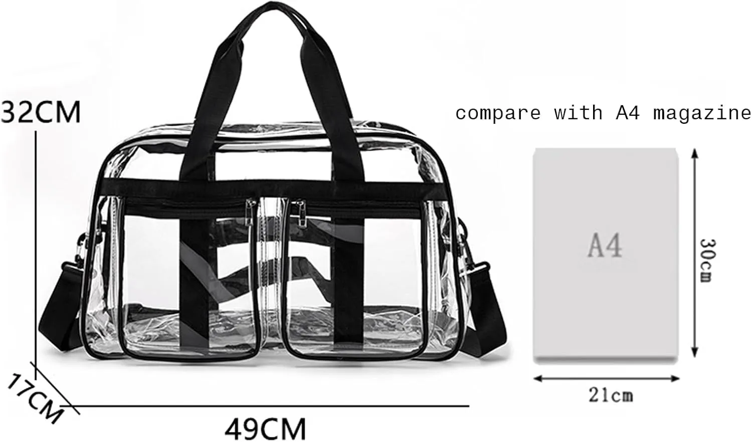 Clear Gym Bag for Women/Men, Large Clear Duffle Bag for Stadium Events, Swim Weekender Overnight Travel Bag (grey)