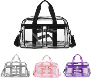 Clear Gym Bag for Women/Men, Large Clear Duffle Bag for Stadium Events, Swim Weekender Overnight Travel Bag (pink)
