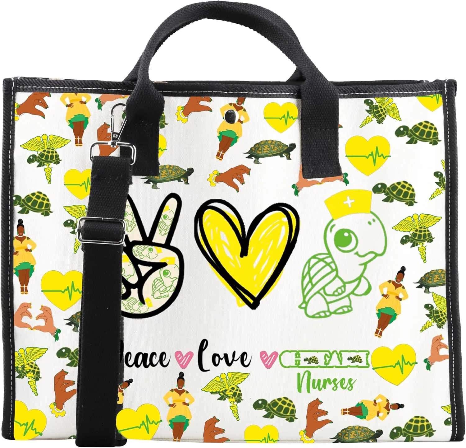 CMNIM Green and Yellow Sorority Gifts Peace Nurses Large Crossbody Tote Bag Greek Sorority Grocery Shoulder Bag