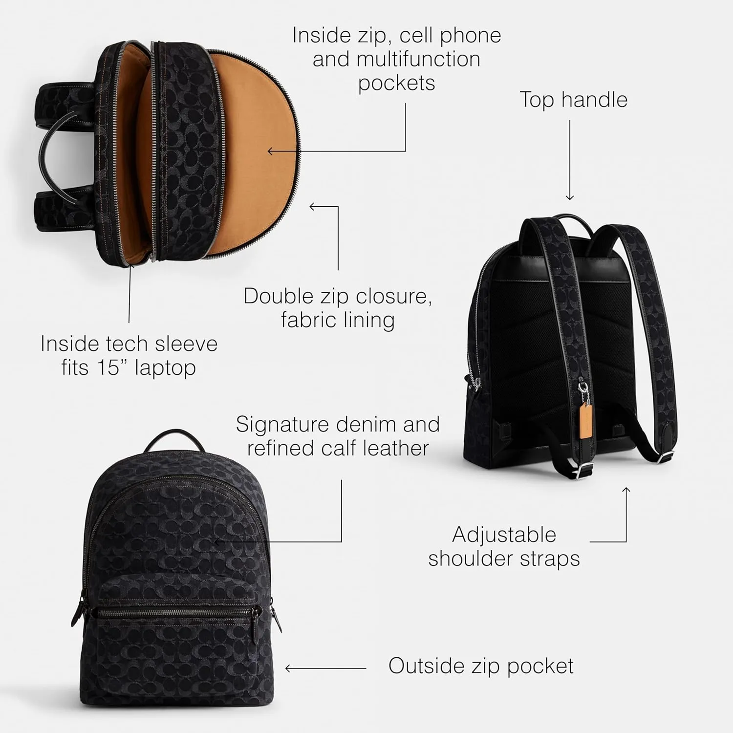 Coach Charter Backpack, Black Denim