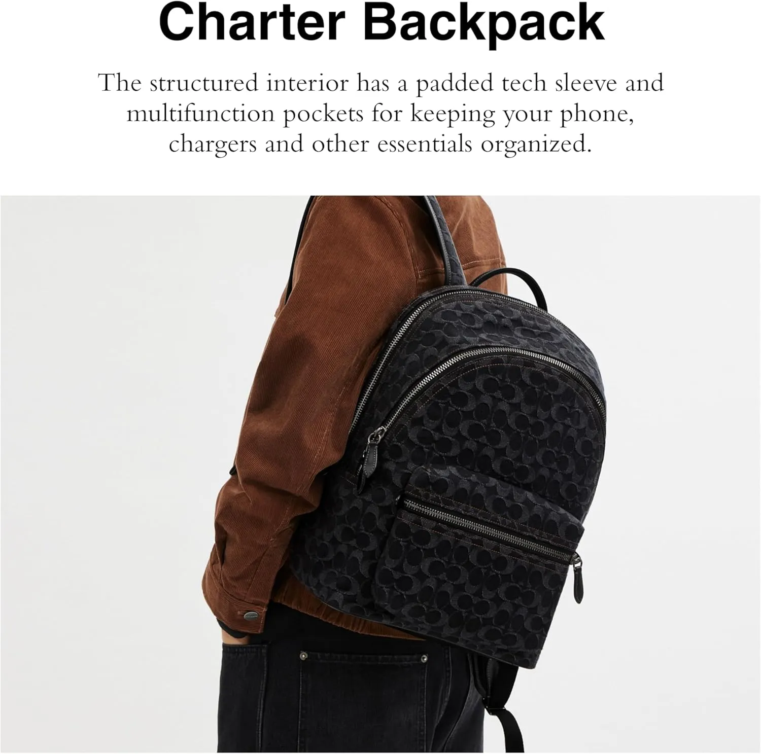 Coach Charter Backpack, Black Denim