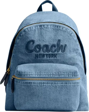 Coach Women's Cargo Backpack in Leather and Denim, B4/Indigo, One Size